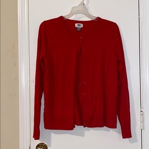Red button front cardigan